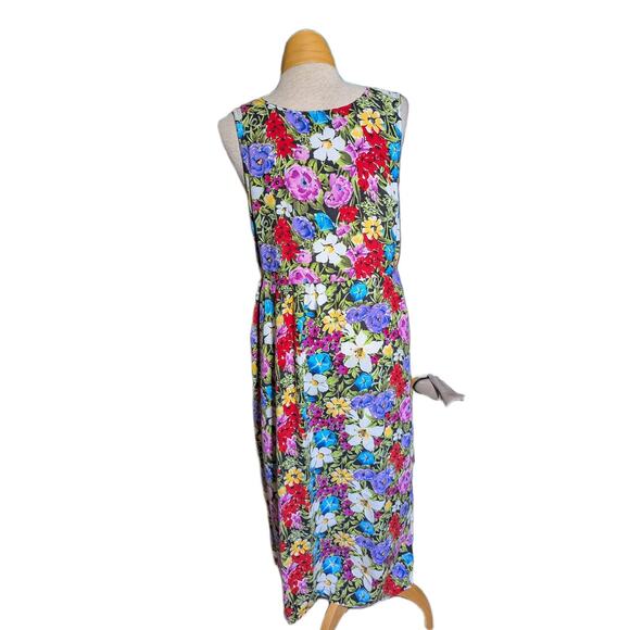 Vtg 1990s DPS Colorful Floral Print Button Up Sleeveless Maxi Sun Dress Sz S - Picture 3 of 4